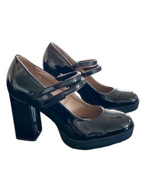 BAMBOO 🖤BLACK🖤 FAUX PATENT MARY JANE HEELS PLATFORM SHOES SIZE 9 🌟NWOT🌟